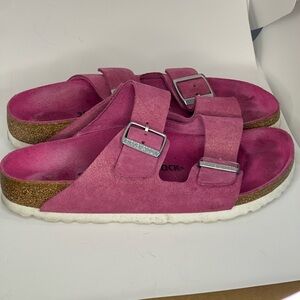 Birkenstock Arizona Soft Footbed size 39, suede leather, shimmering fuchsia